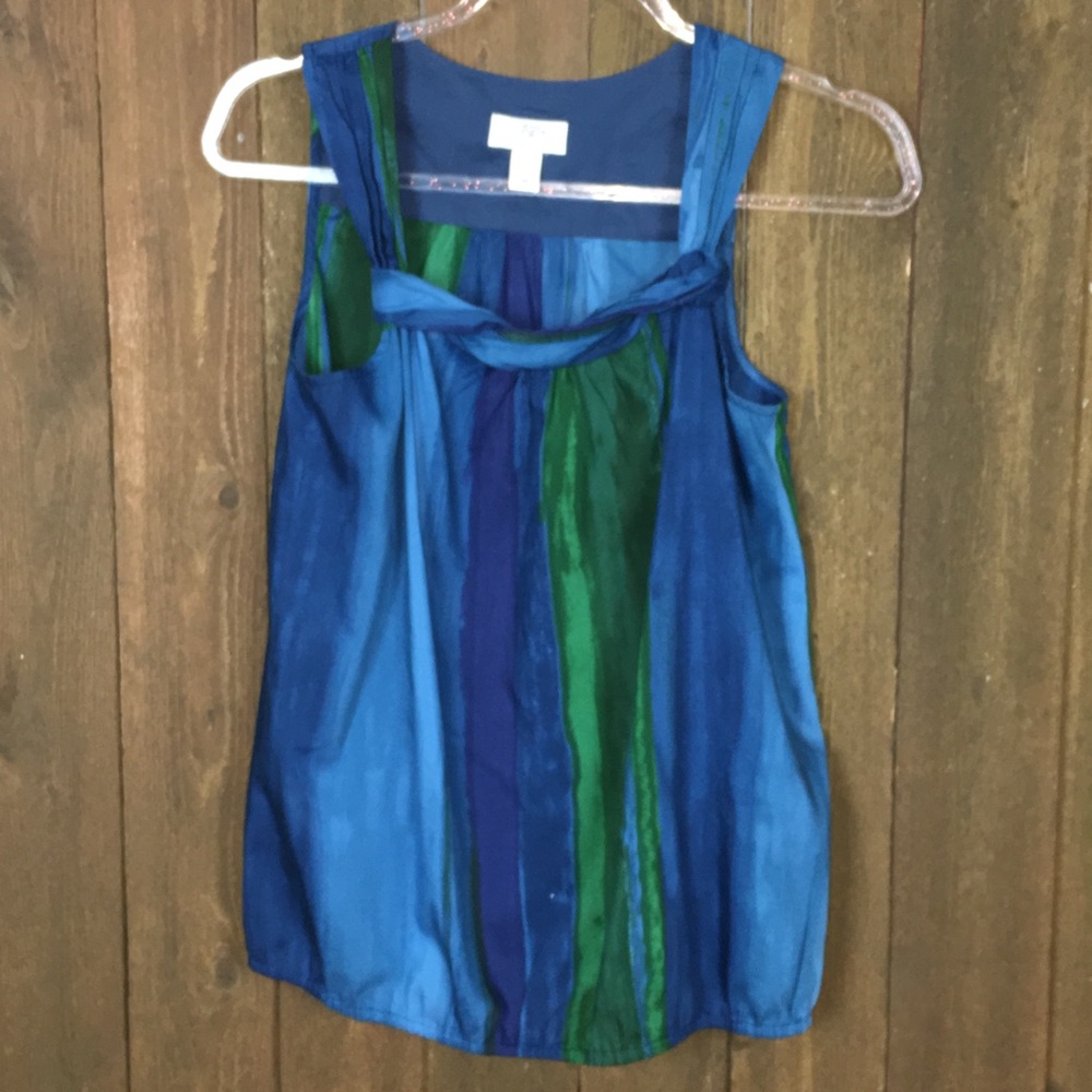 Anne Taylor Loft Petites XS stripe dressy sleeveless top cotton/silk blue green